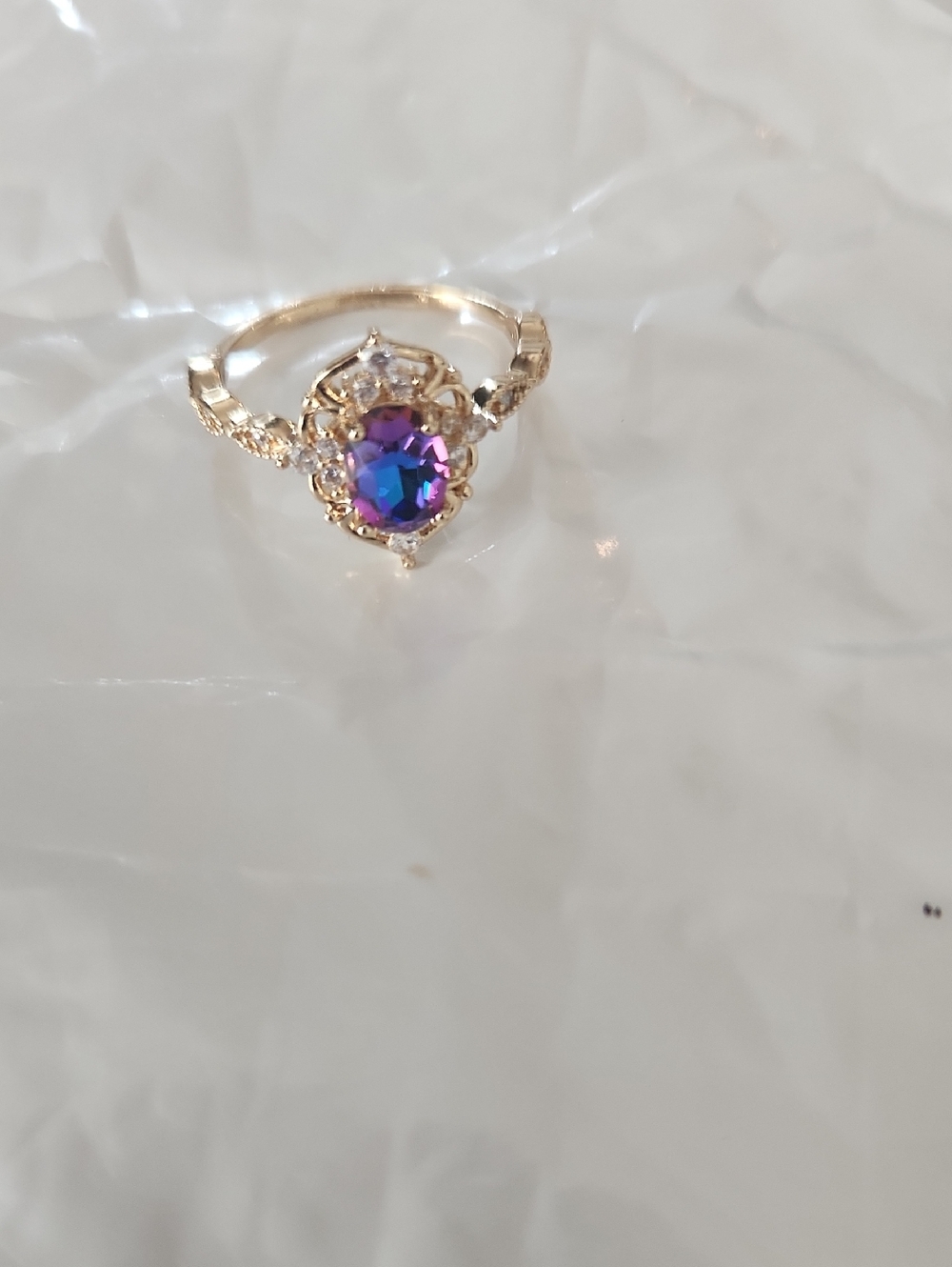 Gold Ring with Purple-Blue Mystic Stone